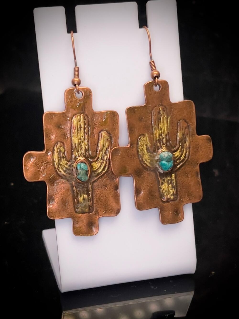 Turquoise Copper Cross Earrings
